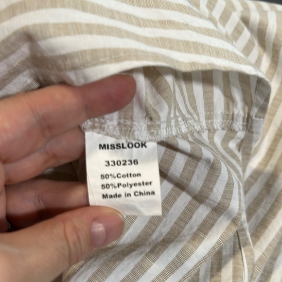 MISSLOOK Tan and White Striped Long Sleeve Drop Waist Dress - Picture 7 of 7